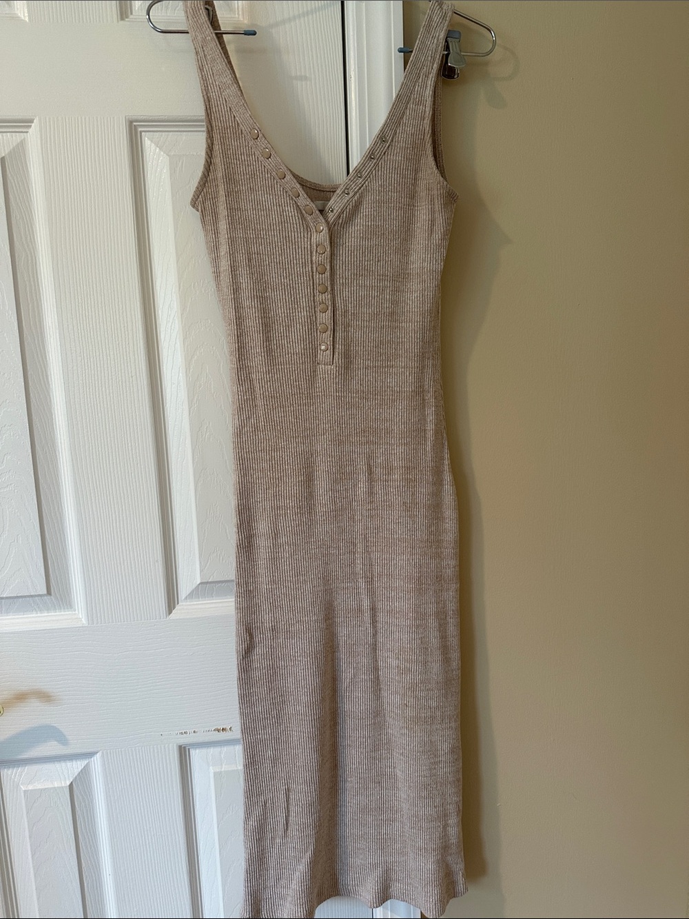 Amuse Society Ribbed Midi Tank Dress in Beige